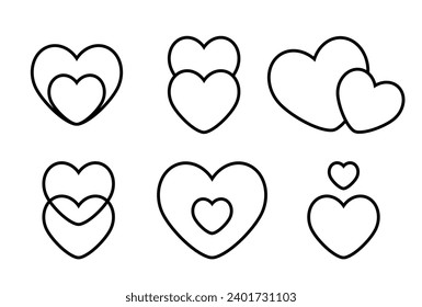 Vector set with hearts. Symbols of love. Valentine's day. Line art.