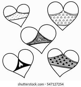 Vector set of hearts. Valentine's Day.  Hearts like cute asses. Collection of stylized hearts in shorts.