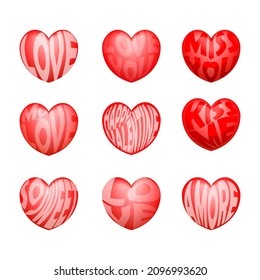 vector set of heart-shaped love words, for valentine's design