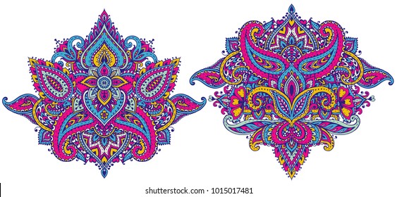 Vector set of henna floral elements based on traditional Asian ornaments. Paisley Mehndi Tattoo Doodles collection.