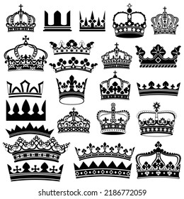 Vector Set Of Heraldic Crowns Silhouettes Illustration Isolated On White Background