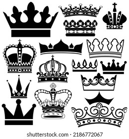 Vector Set Of Heraldic Crowns Silhouettes Illustration Isolated On White Background