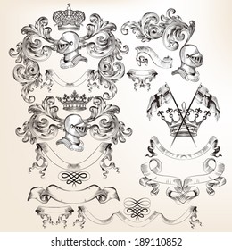 Vector set of heraldic elements for design