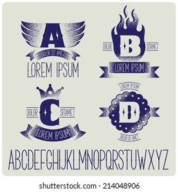 Vector set of heraldic letter signs. ABCD