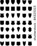 Vector set of heraldic shields silhouettes. Armorial symbols. Isolated illustration on white background