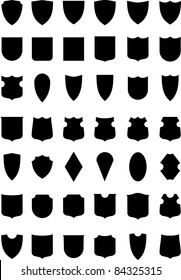 Vector set of heraldic shields silhouettes. Armorial symbols. Isolated illustration on white background