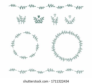Vector set of herbs, frame , branches. Botanical elements