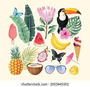 Vector set of high detailed summer elements