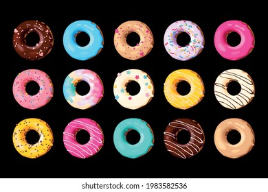 Vector set of high detailed tasty donuts