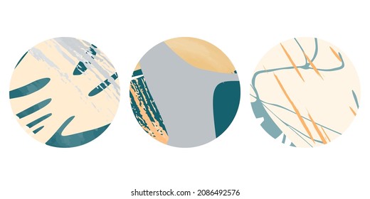 Vector set of highlight icon cover buttons. Colorful feminine circle shapes with organic abstract drawings. Blog, website, social media account templates for buttons.