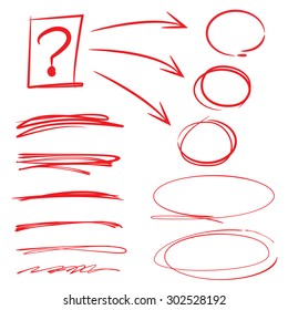 vector set of highlighter elements, circles, underlines