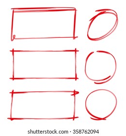 vector set of highlighter and marker elements, hand drawn circles, rectangles