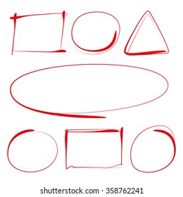 vector set of highlighter and marker elements, hand drawn circles, rectangles