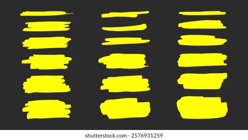 Vector set of highlighter marker strokes on dark background