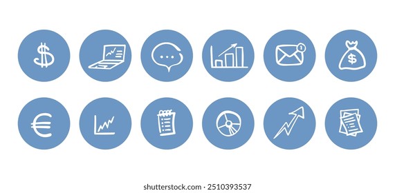 Vector set of highlights for social media. Elements of economics: graphs, charts, money, diagrams, files and others.