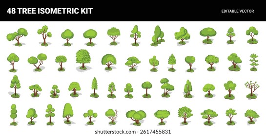 Vector Set of High-Quality Isometric Tree Illustration for Nature and Environment Themes