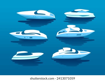 Vector set of high-speed pleasure boats and yachts. Hand drawn vector illustration.