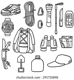 vector set of hiking accessories