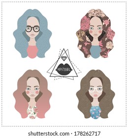 Vector set of hipster girls
