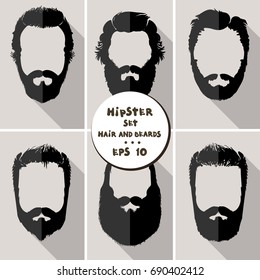 Vector set hipster hair and beards. Eps 10.