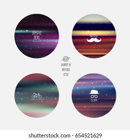Vector set of hipster image in decorative planets or balls.