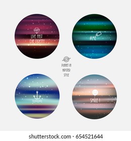 Vector set of hipster image in decorative planets or balls.