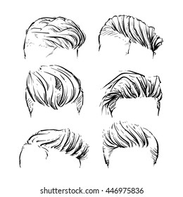Vector set of hipster man hair style. Hand drawn vector illustration on a white background