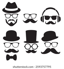 vector set of hipster mustache black and white isolated