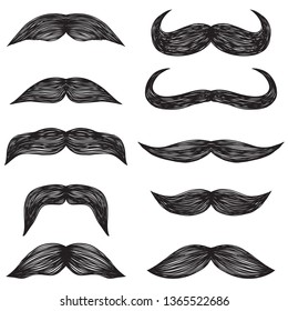 Vector set of hipster mustache. Decoration of a male face. Retro style. Vector illustration.