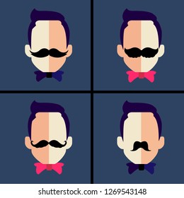 Vector set of hipster mustache men faces, Faces with Mustaches.