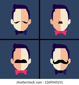 Vector set of hipster mustache men faces, Faces with Mustaches.