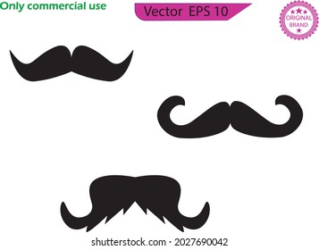 Conjunto vectorial de bigote hipster. Conjunto de Mustaches. Silhouette negra de hombre adulto bigotes. Día del Símbolo de los Padres. Fondo transparente. 
