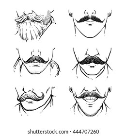 Vector set of hipster mustache outline.