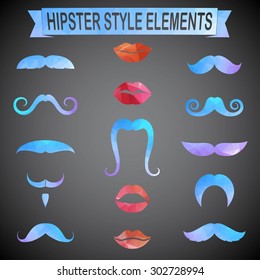 Vector set of hipster mustache and women lips