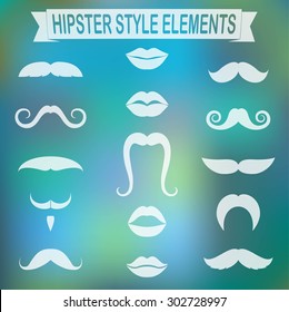 Vector set of hipster mustache and women lips