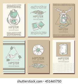 Vector set: Hipster style backgrounds and hipster elements and labels. hand drawn