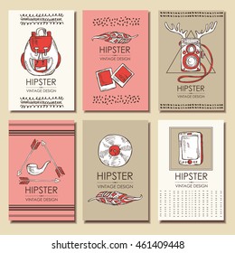 Vector set: Hipster style backgrounds and hipster elements and labels. hand drawn