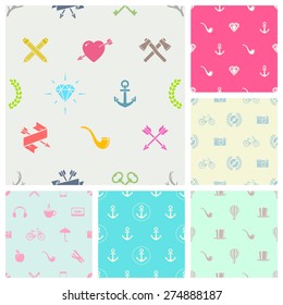 Vector set of hipster style seamless background