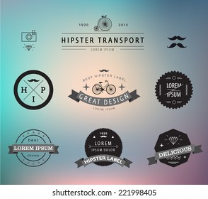 vector set of hipster vintage labels, icons, logos on colorful background