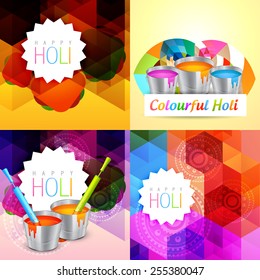conjunto vectorial de fondo holi con ilustración de cubo de pintura colorida