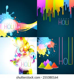 vector set of holi background with colors of gulal