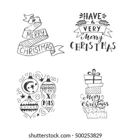 Vector set of  Holiday calligraphy and Christmas design element. Vector clipart. New Year and Christmas decoration.