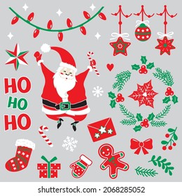 Vector set of holiday. Christmas and new year set with decorative design elements. 