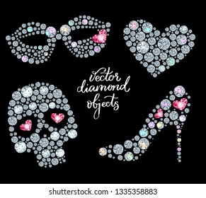 Vector set of holiday elements,  made with shiny diamonds