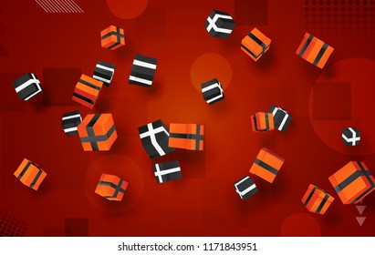 vector set. holiday gifts in boxes fly over bright colorful background. festive mood.
