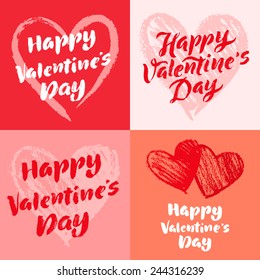 Vector set of holidays illustration. "Happy Valentine's Day" calligraphic design. Graphic elements for invitation or greeting card
