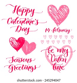 Vector set of holidays illustration. "Happy Valentine's Day" calligraphic design. Graphic elements for invitation or greeting card