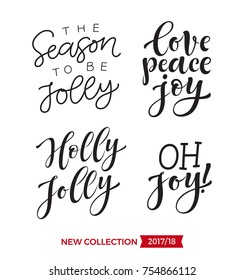 Vector set of holidays lettering. Christmas, New Year and winter collection for calligraphic invitation and greeting card, prints and posters. Hand drawn typographic inscription, calligraphic design