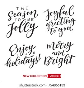 Vector set of holidays lettering. Christmas, New Year and winter collection for calligraphic invitation and greeting card, prints and posters. Hand drawn typographic inscription, calligraphic design