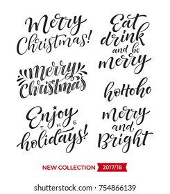 Vector set of holidays lettering. Christmas, New Year and winter collection for calligraphic invitation and greeting card, prints and posters. Hand drawn typographic inscription, calligraphic design